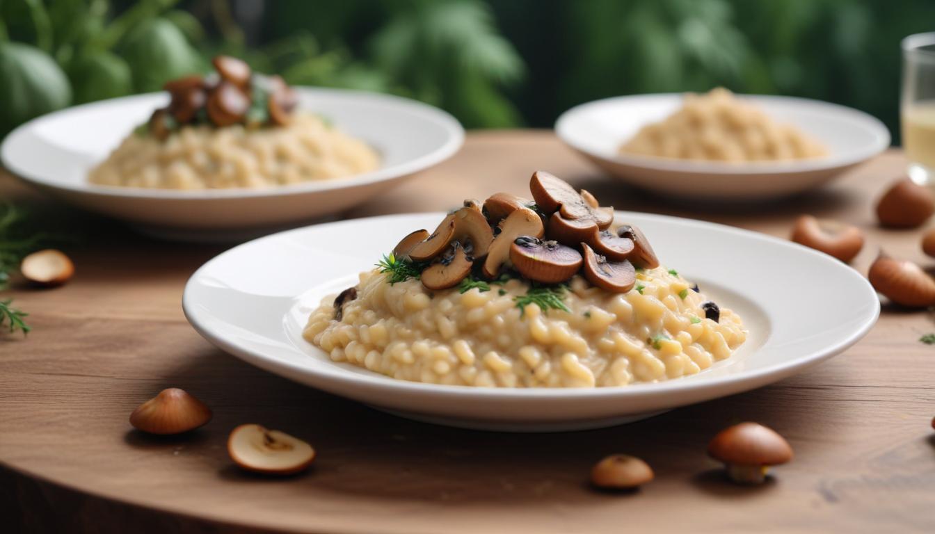 Vegan Lüks: Kremalı Badem Soslu Üçlü Mantar Risotto