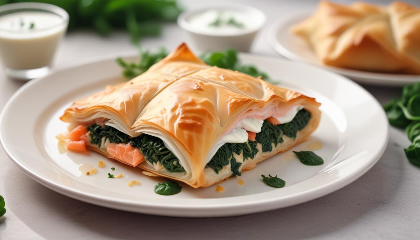 Lazanya Tabağında Somonlu ve Ispanaklı Börek