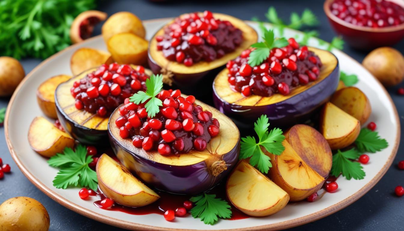 Fırında Nar Soslu Vegan Karnıyarık